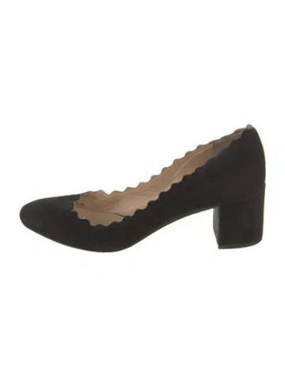 Pre-owned Chloé Suede Scalloped Accent Pumps In Black