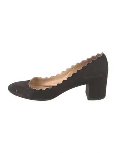 Pre-owned Chloé Suede Scalloped Accent Pumps In Black