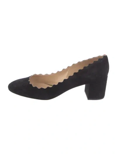 Pre-owned Chloé Suede Scalloped Accent Pumps In Black