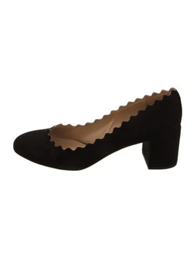 Pre-owned Chloé Suede Scalloped Accent Pumps In Black
