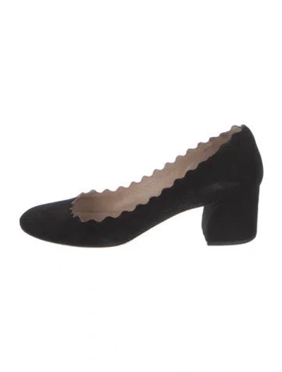 Pre-owned Chloé Suede Scalloped Accent Pumps In Black