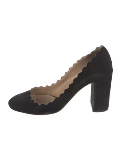 Pre-owned Chloé Suede Scalloped Accent Pumps In Black