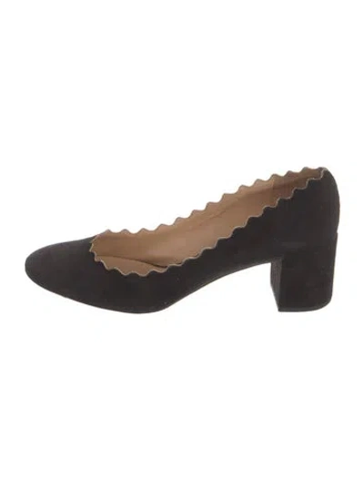 Pre-owned Chloé Suede Scalloped Accent Pumps In Black