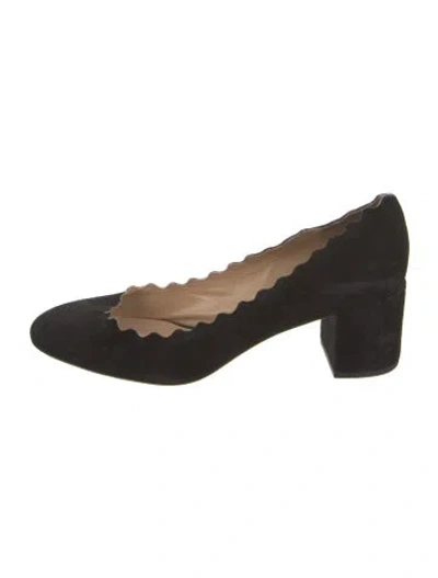 Pre-owned Chloé Suede Scalloped Accent Pumps In Black
