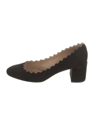 Pre-owned Chloé Suede Scalloped Accent Pumps In Black