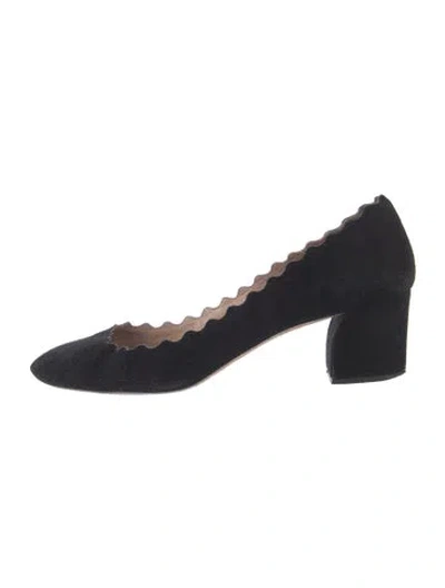 Pre-owned Chloé Suede Scalloped Accent Pumps In Black