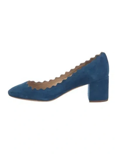 Pre-owned Chloé Suede Scalloped Accent Pumps In Blue