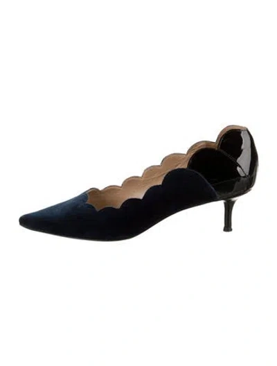 Pre-owned Chloé Suede Scalloped Accent Pumps In Blue