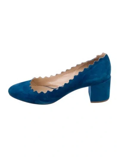 Pre-owned Chloé Suede Scalloped Accent Pumps In Blue