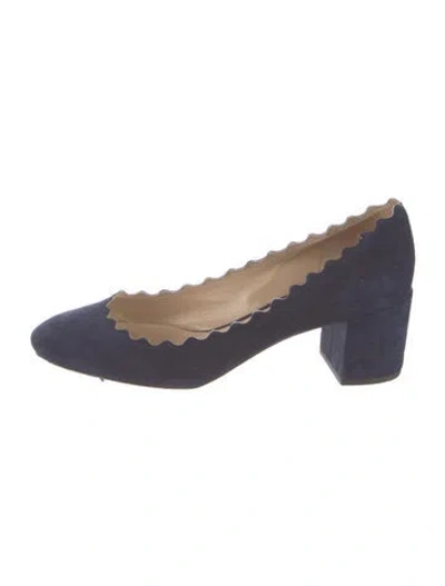 Pre-owned Chloé Suede Scalloped Accent Pumps In Blue