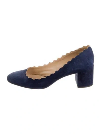 Pre-owned Chloé Suede Scalloped Accent Pumps In Blue