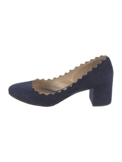 Pre-owned Chloé Suede Scalloped Accent Pumps In Blue