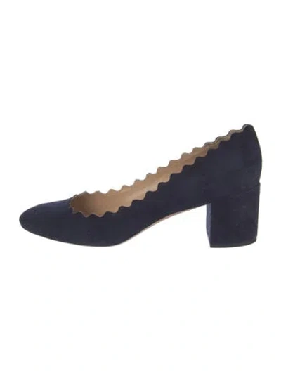 Pre-owned Chloé Suede Scalloped Accent Pumps In Blue