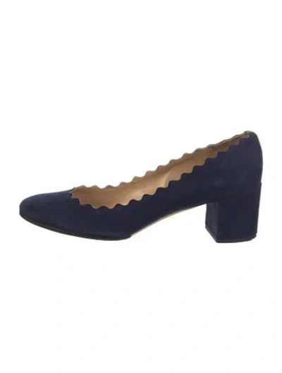 Pre-owned Chloé Suede Scalloped Accent Pumps In Blue