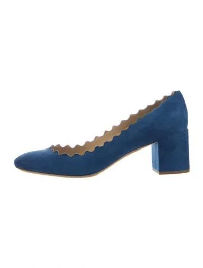 Pre-owned Chloé Suede Scalloped Accent Pumps In Blue