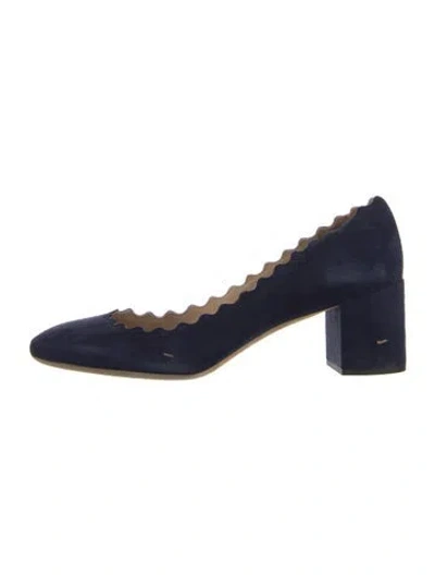 Pre-owned Chloé Suede Scalloped Accent Pumps In Blue