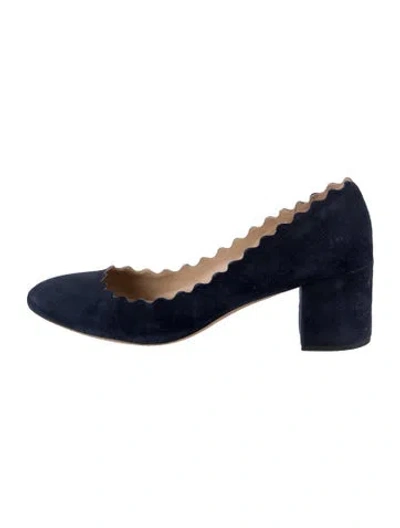 Pre-owned Chloé Suede Scalloped Accent Pumps In Blue