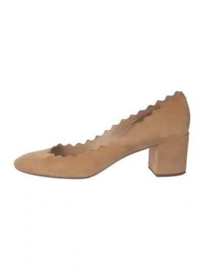 Pre-owned Chloé Suede Scalloped Accent Pumps In Brown