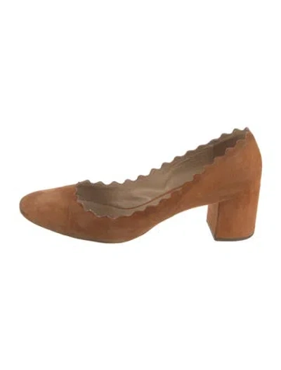 Pre-owned Chloé Suede Scalloped Accent Pumps In Brown