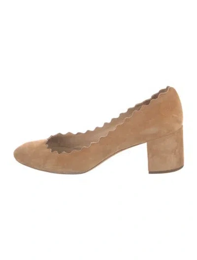 Pre-owned Chloé Suede Scalloped Accent Pumps In Brown