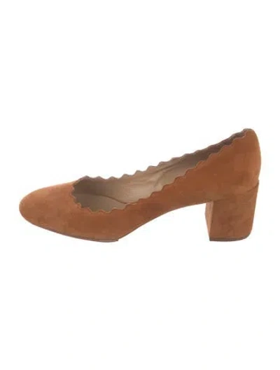 Pre-owned Chloé Suede Scalloped Accent Pumps In Brown