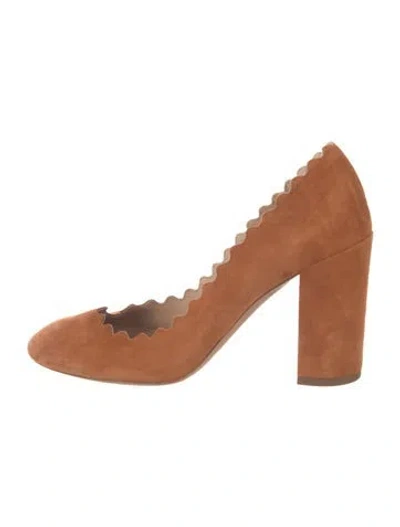 Pre-owned Chloé Suede Scalloped Accent Pumps In Brown