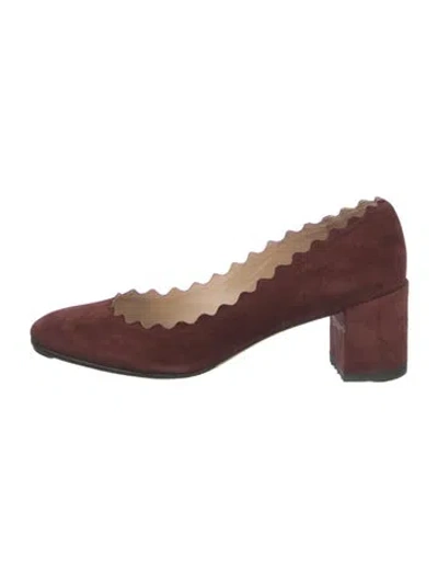 Pre-owned Chloé Suede Scalloped Accent Pumps In Burgundy