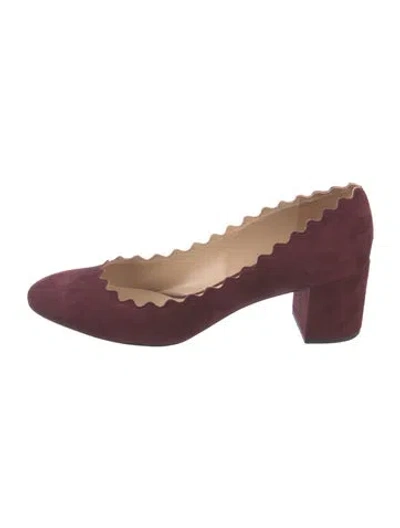 Pre-owned Chloé Suede Scalloped Accent Pumps In Burgundy