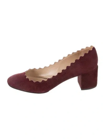 Pre-owned Chloé Suede Scalloped Accent Pumps In Burgundy
