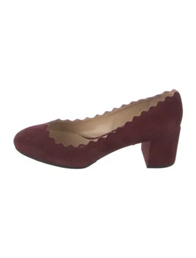 Pre-owned Chloé Suede Scalloped Accent Pumps In Burgundy