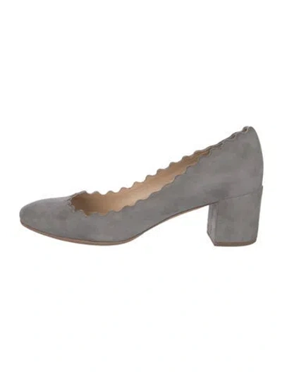 Pre-owned Chloé Suede Scalloped Accent Pumps In Gray