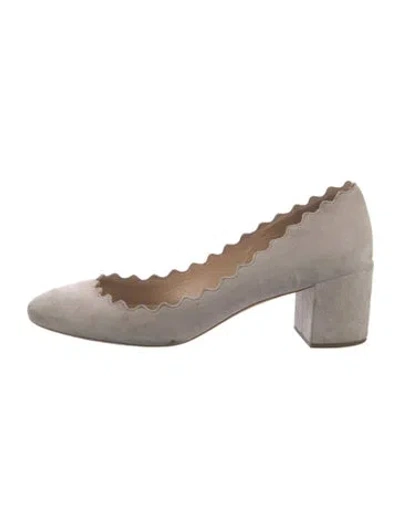 Pre-owned Chloé Suede Scalloped Accent Pumps In Gray