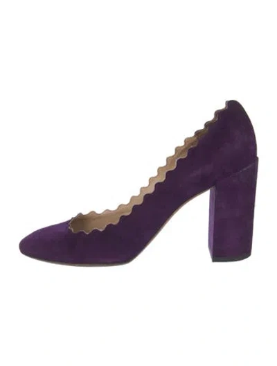 Pre-owned Chloé Suede Scalloped Accent Pumps In Purple