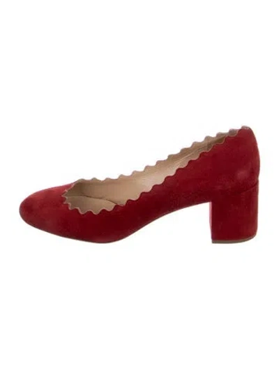 Pre-owned Chloé Suede Scalloped Accent Pumps In Red