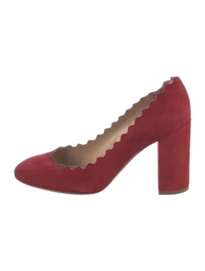 Pre-owned Chloé Suede Scalloped Accent Pumps In Red