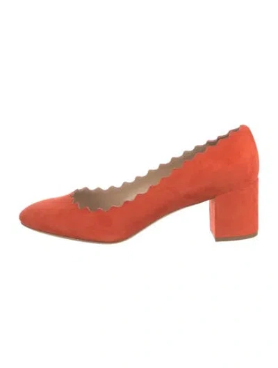 Pre-owned Chloé Suede Scalloped Accent Pumps W/ Tags In Orange