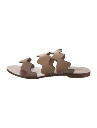 Pre-owned Chloé Suede Scalloped Accent Slides In Brown