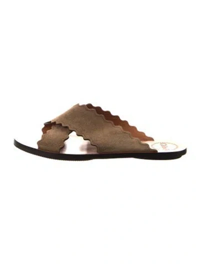 Pre-owned Chloé Suede Scalloped Accent Slides In Green