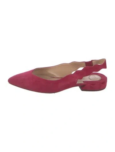 Pre-owned Chloé Suede Scalloped Accent Slingback Flats In Red