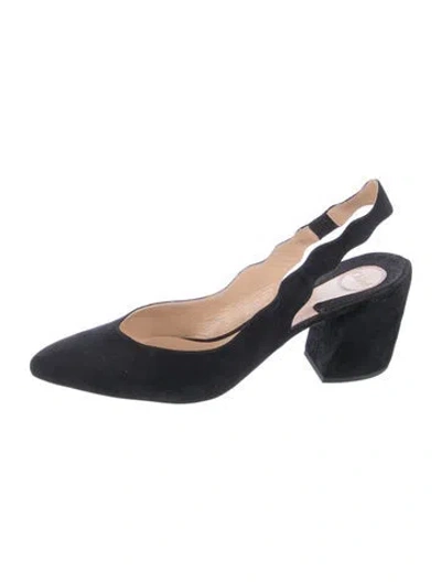 Pre-owned Chloé Suede Scalloped Accent Slingback Pumps In Black