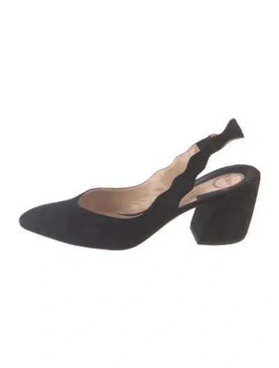 Pre-owned Chloé Suede Scalloped Accent Slingback Pumps In Black