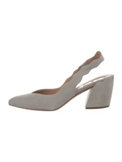 Pre-owned Chloé Suede Scalloped Accent Slingback Pumps In Gray