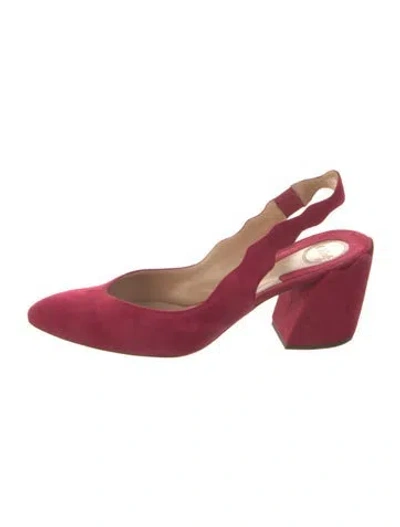 Pre-owned Chloé Suede Scalloped Accent Slingback Pumps In Red