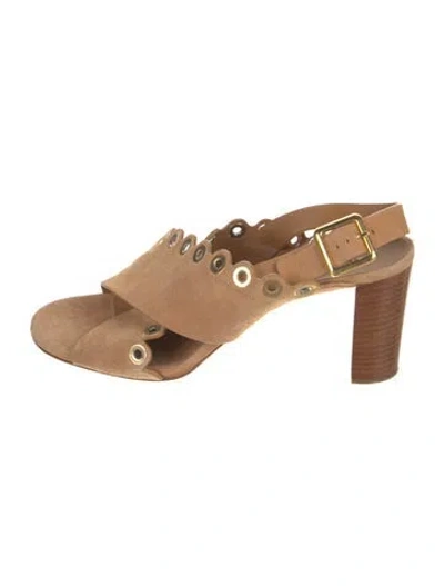 Pre-owned Chloé Suede Scalloped Accent Slingback Sandals In Neutral
