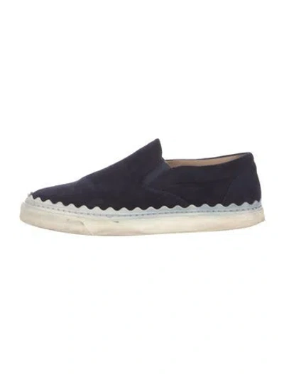 Pre-owned Chloé Suede Scalloped Accent Sneakers In Blue