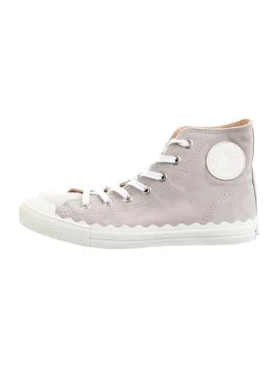 Pre-owned Chloé Suede Scalloped Accent Sneakers In Gray