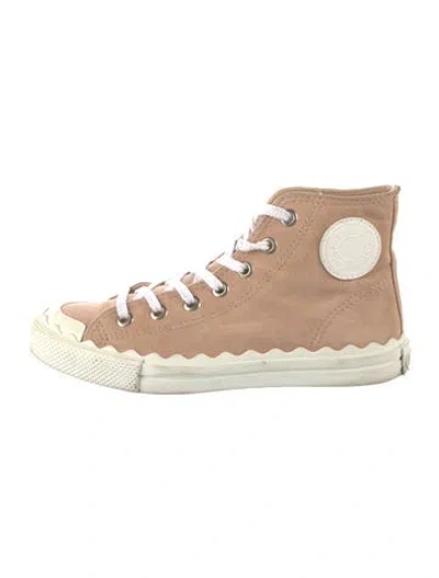 Pre-owned Chloé Suede Scalloped Accent Sneakers In Neutral