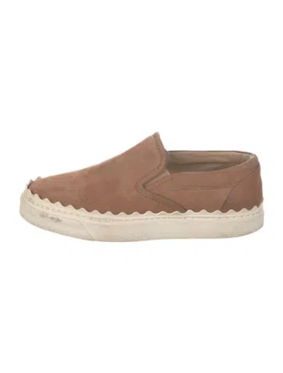 Pre-owned Chloé Suede Scalloped Accent Sneakers In Neutral
