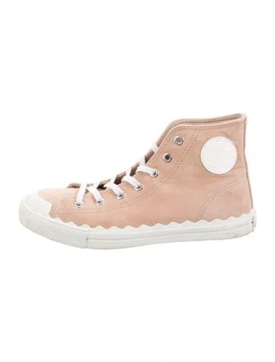 Pre-owned Chloé Suede Scalloped Accent Sneakers In Neutral