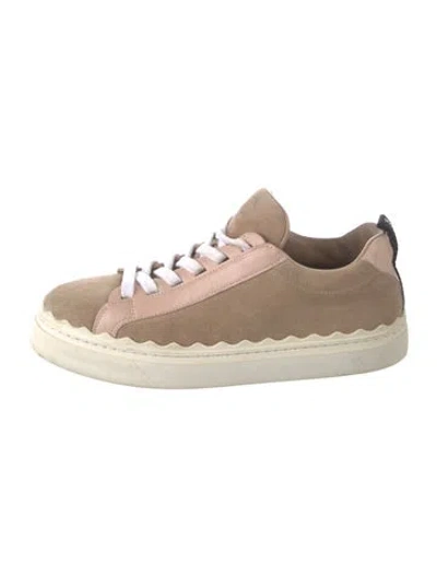 Pre-owned Chloé Suede Scalloped Accent Sneakers In Neutrals/pink